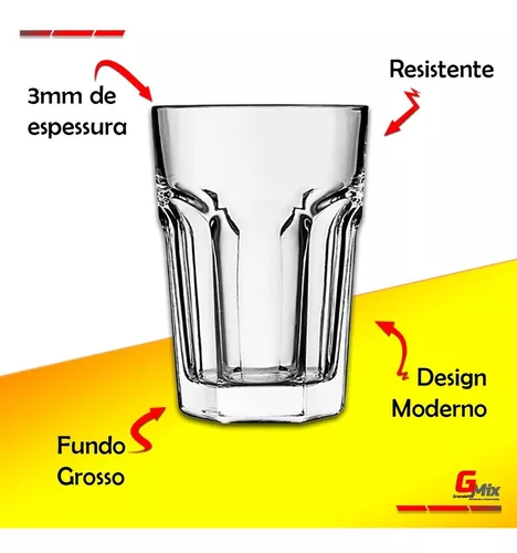 Jogo De Copos Com 12 Unidades Em Vidro Grosso E Resistente