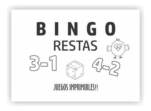 Kit Imprimible Bingo De Restas. Aprender Matemática