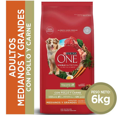 Alimento Perro Purina One Adulto Med/gra Pollo Carne 6kg. Np