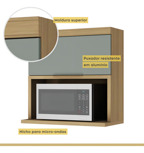 Cozinha Modulada Marquesa Ripada Mdf 8 Peças Nature Verde
