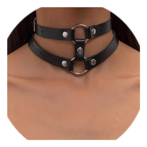 Obmyec Gargantilla De Cuero Negro Collar Corto Punk Collar C