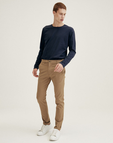 Pantalón Chino Munich, Hombre, Gabardina Slim, Tostado Equus