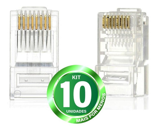 Imagem 4 de 4 de Kit 10 Conectores Rj45 Para Cabos De Rede Cat5 Transparentes