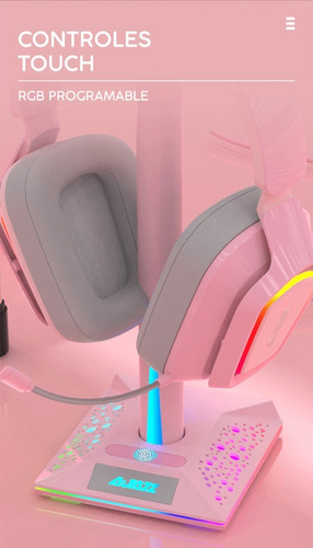 Imagen 4 de 4 de Soporte Para Audifonos Rgb - Ajazz Am200 Rosa