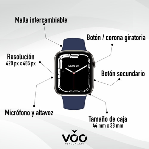 Smart Watch Hombre Mujer Hand 57 P/samsung Xiaomi Iphone Plateado Lisa Azul Oscuro