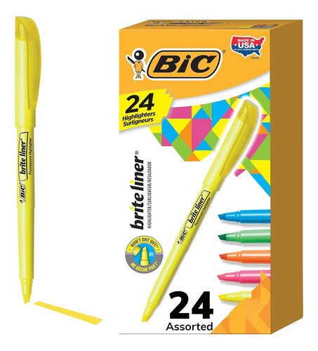 Resaltadores Bic Brite Liner, Punta Cincel, Paquete 24 Juego