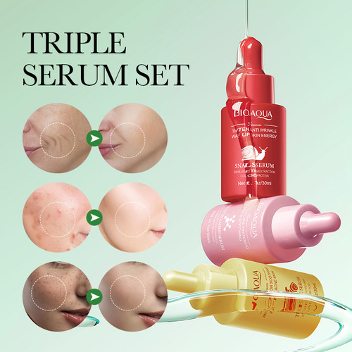 Set De 3 Sueros Bioaqua Con Ácido Hialurónico Y Vitamina C Y