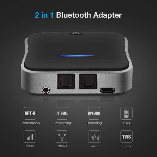 Transmisor Receptor Bluetooth Fibra Óptica Aptx Hd 2 En 1