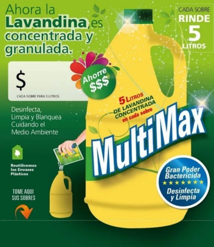 Lavandina En Sobres Multimax Caja X160 Unidades Rinde 5 Litr