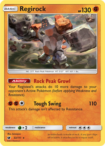 Cartas Pokemon Regirock 53/111 Crimson Invasion Cin (Usado)