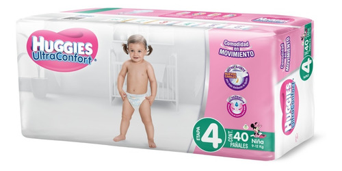 Imagen 1 de 2 de Pañales Huggies Ultraconfort 40 Piezas Etapa 4 De 9 A 12 Kg