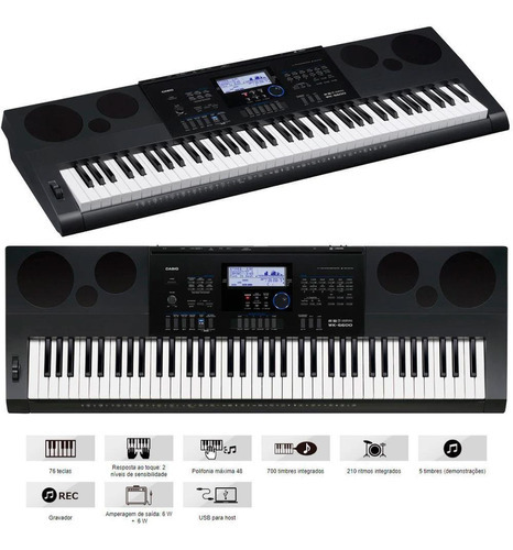 Teclado Casio Wk 6600 Preto Workstation 76 Teclas Wk-6600