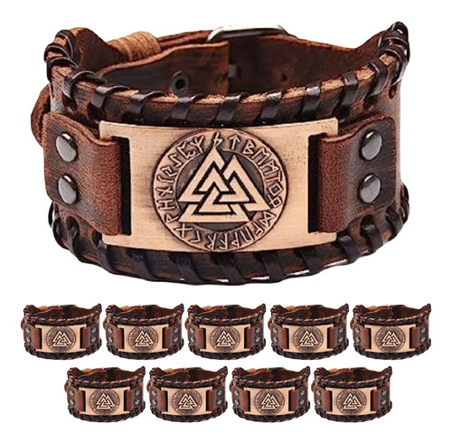 10 Brazaletes Nordico Hombre Cuero Brazalete Vikingo Pulsera