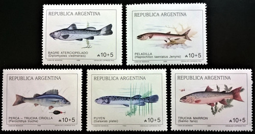 Argentina Peces, Serie Gj 2446-50 Lagos 1989 Mint L13381