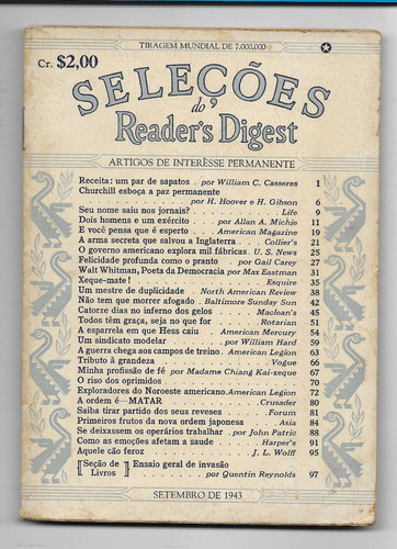 Revista Seleções Do Readers Digest - Setembro De 1943