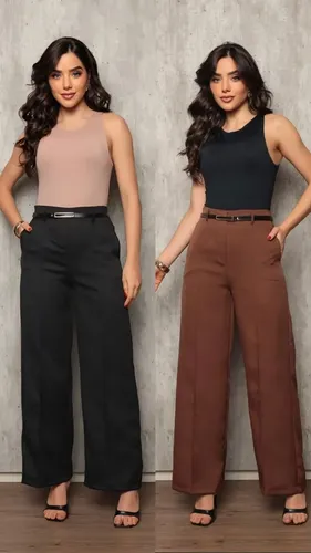 Kit 2 Calça Pantalona Feminina Alfaiataria Elegante C/ Cinto