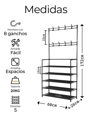 Organizador 2 En 1 De Ropa Perchero Y Zapatero 5 Niveles