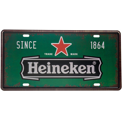 Placa De Carro Metal 15x30cm Estampa Heineken Em Relevo