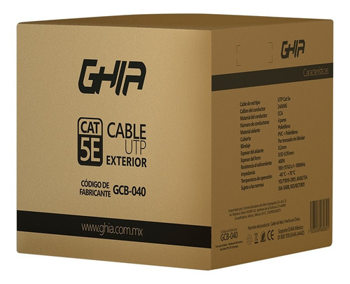 Cable De Red Ghia Para Exterior Cat5e Sin Gel Utp 305 Metros