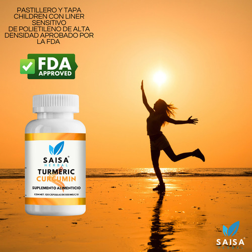 Extracto de Cúrcuma (Turmeric) 100% Puro con 120 Cápsulas | Suplemento alimenticio mayor absorción | Antiinflamatorio Natural y Antioxidante | Suplemento Saisa Herbal Sin Sabor