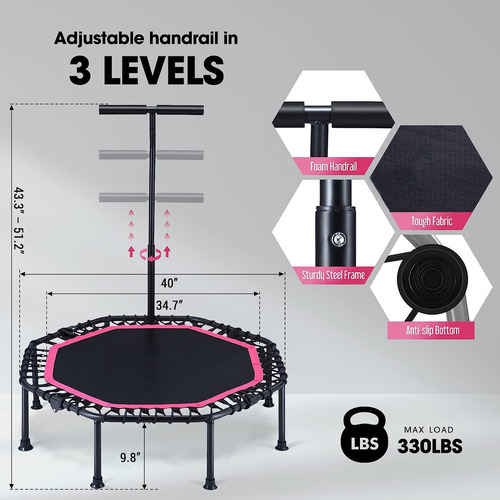 Trampolín Brincolín Aeróbico Fitness Con Mango Ajustable48in