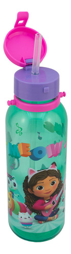 Botella Cantimplora De Plástico Gabby Doll House Con Popote Color Botella con Popote 500 ml