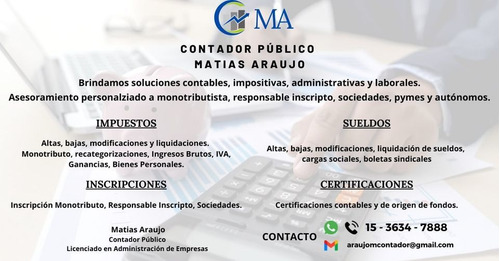 Contador Público Ri, Sociedades, Monotributo, Iibb, Iva