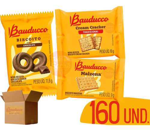 Kit Biscoito Sache Bauducco Choco+maize+cream Cracker 160un