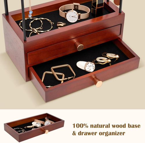 Procase Organizador De Joyas Joyero De Madera Con 2 Cajones