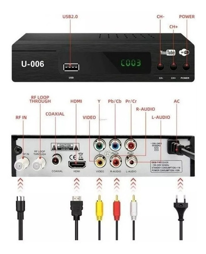 Decodificador Tv Digital Sintonizador Isdb-t Full Hd Negro Tda
