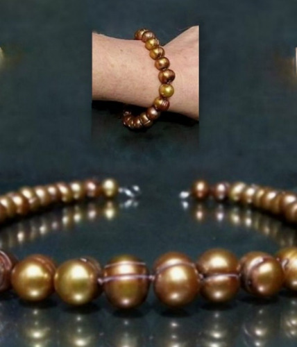 Imagem 1 de 7 de Pedras - Pulseira Pérolas Douradas, Prata, Cód260p14