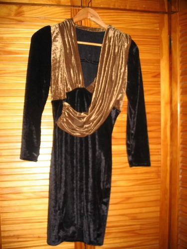 Excelente Vestido Fiesta Chiffon Simil Terciopelo Negro Y Co