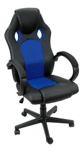 Imagen 2 de 2 de Silla de escritorio Onof AGTGM gamer ergonómica negra y azul con tapizado de cuero sintético