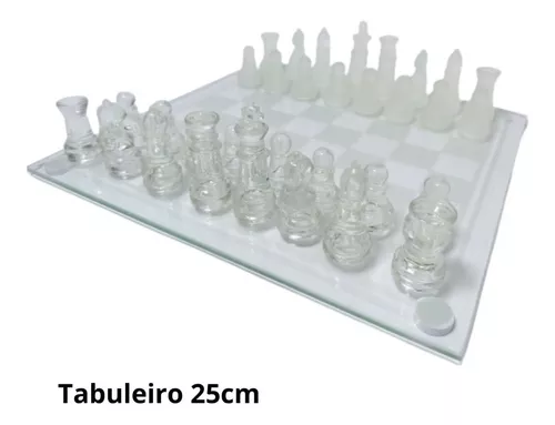 Jogo De Xadrez Tabuleiro De Vidro Luxo 32 Peças 25 X 25 Cm - R$ 149