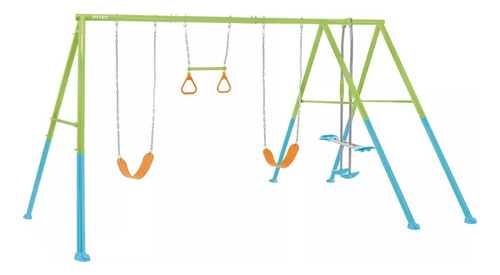 Juego De Plaza Intex Caballito + 2 Hamaca + Barra Trapecio Color Gris