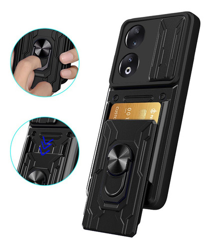 For Honor 90 5g Card Slot Case Slide Lens Stand Hard Cover