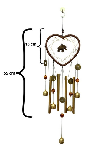 Atrapa Sueños 2 Corazon Con Elefantes,cafe, Para Colgar 50cm