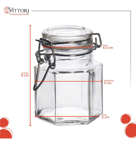 6 Frasco Especiero Octagonal Almacenamiento Vidrio 100ml Color Transparente
