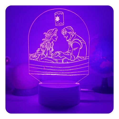 Luminária De Led 3d Desenho Enrolados, Disney, Princesa. Cúpula 16 Cores Estrutura Branco