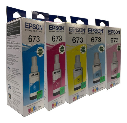 Combo 5 Botella Tinta Epson T673 1 Cian 1 Magento 1 Amarillo 1 Cian Claro 1 Magenta Claro Originales