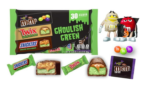 30 Mini Chocolate M&ms Twix Snickers Relleno Verde Halloween