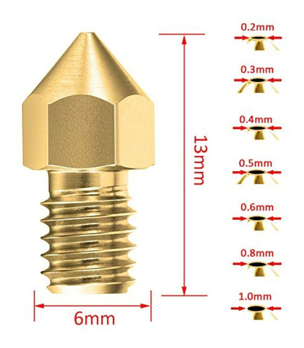 Imagem 3 de 5 de Kit 5x Bico Nozzle Mk8 Impressora 3d Ender - Varios Tamanhos