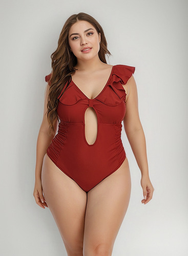 Traje De Baño Liso Casual De Talla Grande For Mujer Bikini