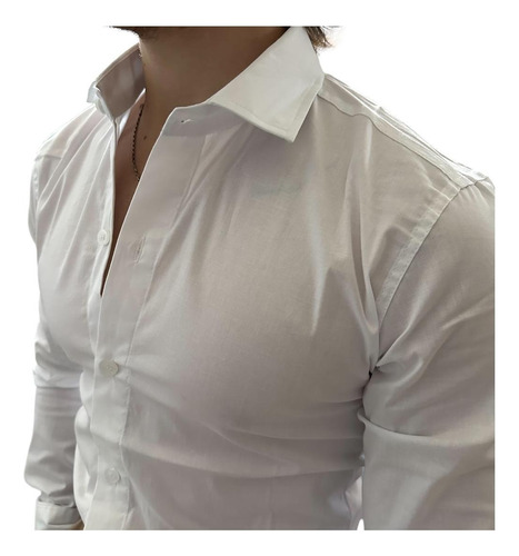 Camisa De Vestir Hombre Elastizada Manga Larga Entallada