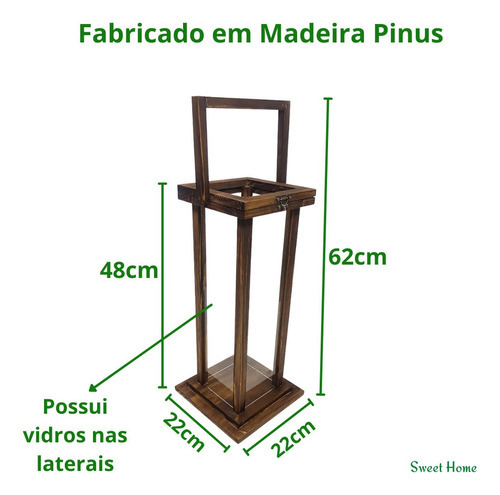 Luminária Decorativa Em Madeira Com Laterais E Vidro 22.5x52