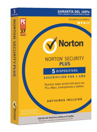 Imagen 1 de 5 de Antivirus Norton Security Plus 360 5 Dispositivos 1 Año