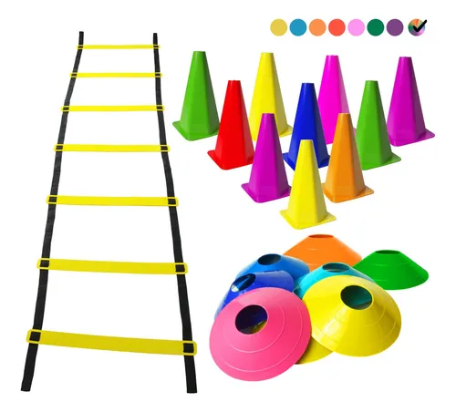 Kit Funcional Treino Agilidade 10 Cones + 10 Pratos + Escada