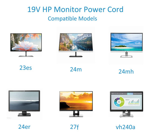 Cable De Alimentación Para Monitor Hp De 19 V, 3,42 A, 65 W