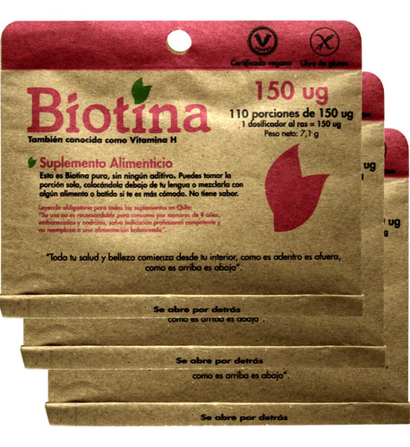 3 X Biotina Pura 110 Porciones Caida Del Cabello Uña Piel