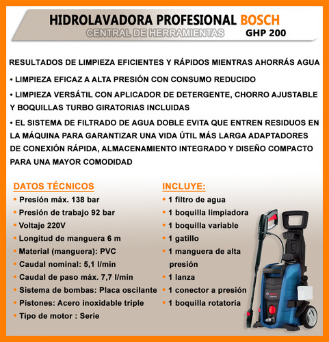 Hidrolavadora Profesional Bosch Alta Presión Ghp 200 1700w